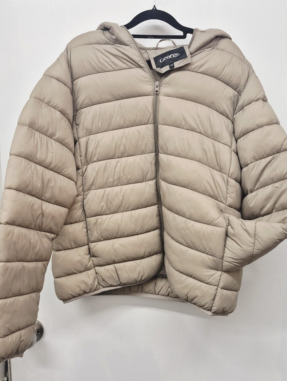 George Hooded Quilted Puffer Jacket in Taupe